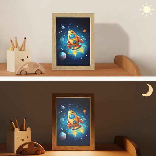 Nachtlampje 15x20 cm - Kinder lamp - Raket - Ruimte - Planeten - Kinderen - Jongen - Tafellamp kinderkamer - Slaapkamer lamp - Bedlamp kinderen - Kinderlampje stopcontact - Wandlamp babykamer - Nachtlampjes van Merkloos — afbeelding 4