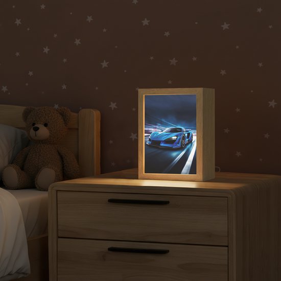 Nachtlampje 15x20 cm - Kinder lamp - Auto - Blauw - Jongens - Kind - Tafellamp kinderkamer - Slaapkamer lamp - Bedlamp kinderen - Kinderlampje stopcontact - Wandlamp babykamer - Nachtlampjes van Merkloos — afbeelding 2