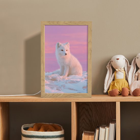 Nachtlampje 20x30 cm - Kinder lamp - Poolvos - Sneeuw - Roze - Tafellamp kinderkamer - Slaapkamer lamp - Bedlamp kinderen - Kinderlampje stopcontact - Wandlamp babykamer - Nachtlampjes van Merkloos — afbeelding 3