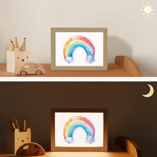 Nachtlampje 20x15 cm - Kinder lamp - Regenboog - Kinderen - Meisje - Tafellamp kinderkamer - Slaapkamer lamp - Bedlamp kinderen - Kinderlampje stopcontact - Wandlamp babykamer - Nachtlampjes van Decopatent — afbeelding 4
