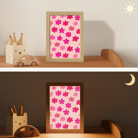 Nachtlampje 15x20 cm - Kinder lamp - Bloemen - Patroon - Roze - Tafellamp kinderkamer - Slaapkamer lamp - Bedlamp kinderen - Kinderlampje stopcontact - Wandlamp babykamer - Nachtlampjes van Merkloos — afbeelding 4