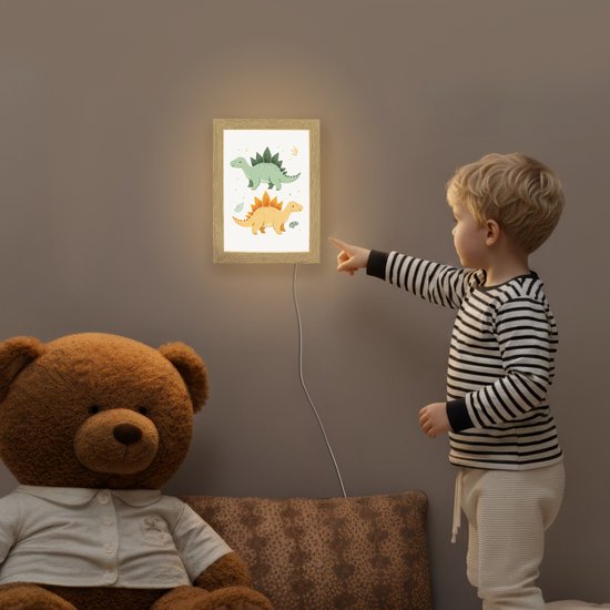 Nachtlampje 15x20 cm - Kinder lamp - Sterren - Stegosaurussen - Blaadjes - Groen - Tafellamp kinderkamer - Slaapkamer lamp - Bedlamp kinderen - Kinderlampje stopcontact - Wandlamp babykamer - Nachtlampjes van Merkloos — afbeelding 5