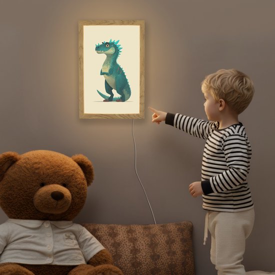 Nachtlampje 20x30 cm - Kinder lamp - Dinosaurus - Turquoise - Stekels - Tafellamp kinderkamer - Slaapkamer lamp - Bedlamp kinderen - Kinderlampje stopcontact - Wandlamp babykamer - Nachtlampjes van Happy Lights — afbeelding 5