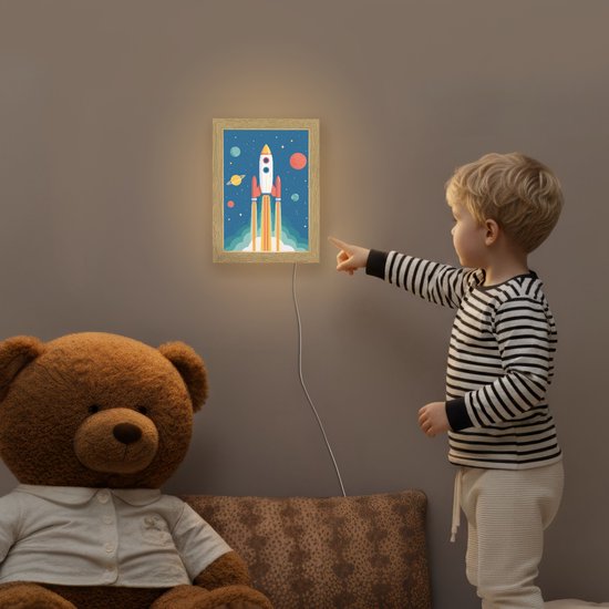 Nachtlampje 15x20 cm - Kinder lamp - Raket - Planeten - Ruimte - Tafellamp kinderkamer - Slaapkamer lamp - Bedlamp kinderen - Kinderlampje stopcontact - Wandlamp babykamer - Nachtlampjes van Merkloos — afbeelding 5