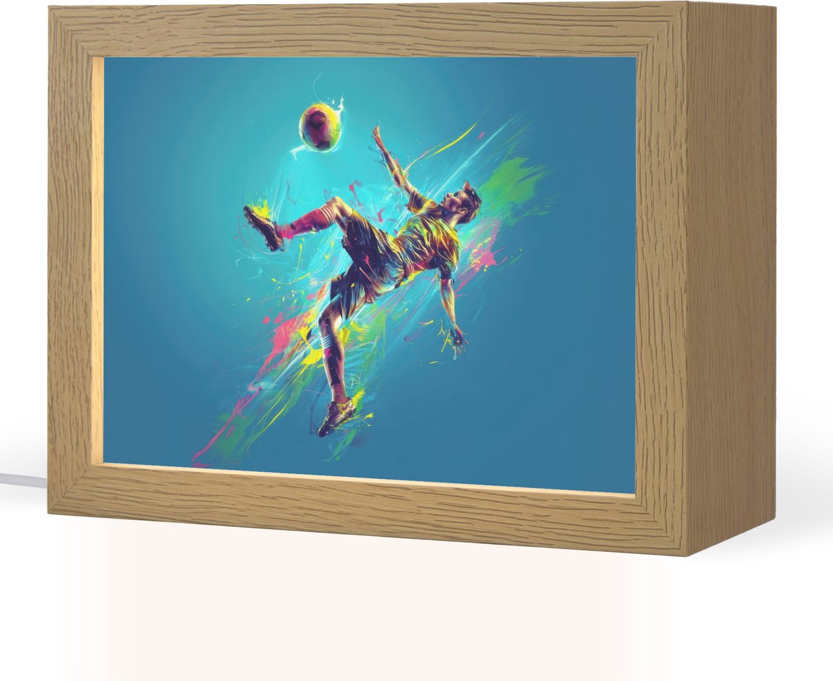 Nachtlampje 20x15 cm - Kinder lampje - Voetballer - Verfspatten - Kleurrijk - Bal - Tafell
