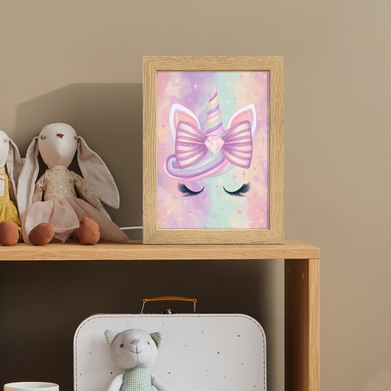 Nachtlampje 15x20 cm - Kinder lamp - Eenhoorn - Glitters - Regenboog - Pastel - Tafellamp kinderkamer - Slaapkamer lamp - Bedlamp kinderen - Kinderlampje stopcontact - Wandlamp babykamer - Nachtlampjes van Merkloos — afbeelding 3