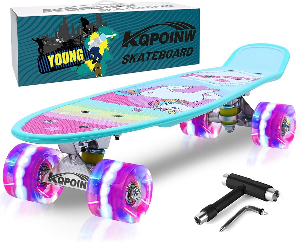 Compleet Skateboard voor Kinderen en Beginners met Kleurrijke LED Wielen Blauw