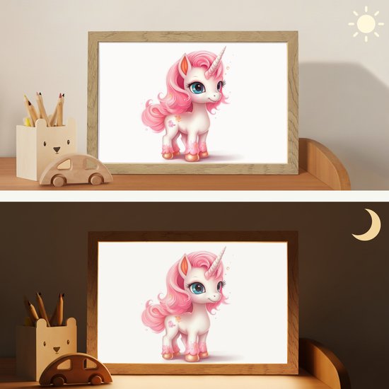 Nachtlampje 30x20 cm - Kinder lamp - Unicorn - Meisjes - Kinderen - Eenhoorn - Roze - Tafellamp kinderkamer - Slaapkamer lamp - Bedlamp kinderen - Kinderlampje stopcontact - Wandlamp babykamer - Nachtlampjes van Merkloos — afbeelding 4