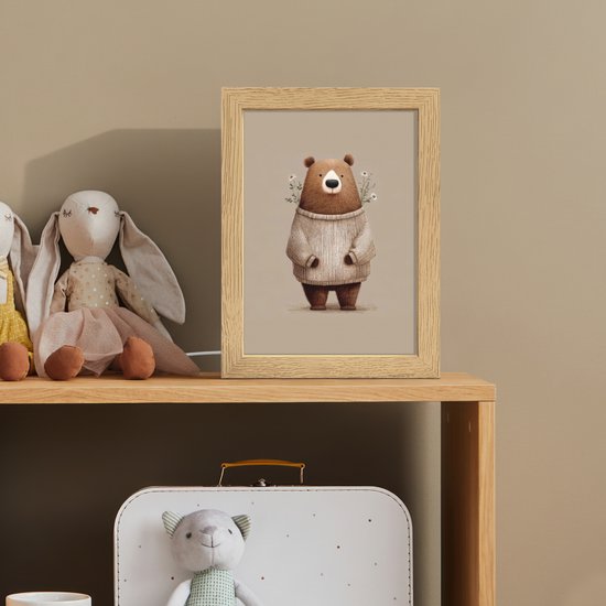 Nachtlampje 15x20 cm - Kinder lamp - Beer - Witte bloemen - Knus - Tafellamp kinderkamer - Slaapkamer lamp - Bedlamp kinderen - Kinderlampje stopcontact - Wandlamp babykamer - Nachtlampjes van Merkloos — afbeelding 3
