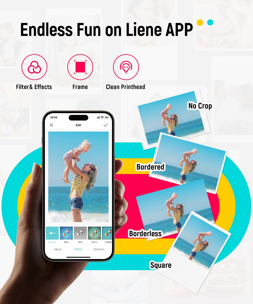 Liene Pearl 2x3 Inch Photo Printer, with 5 Sheets Zink Photo Paper (Wit) — afbeelding 3