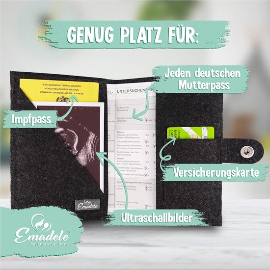 Handgemaakte Vilt Paspoorthoes Moeder & Baby Documenten Organizer Olifant Grijs — afbeelding 5