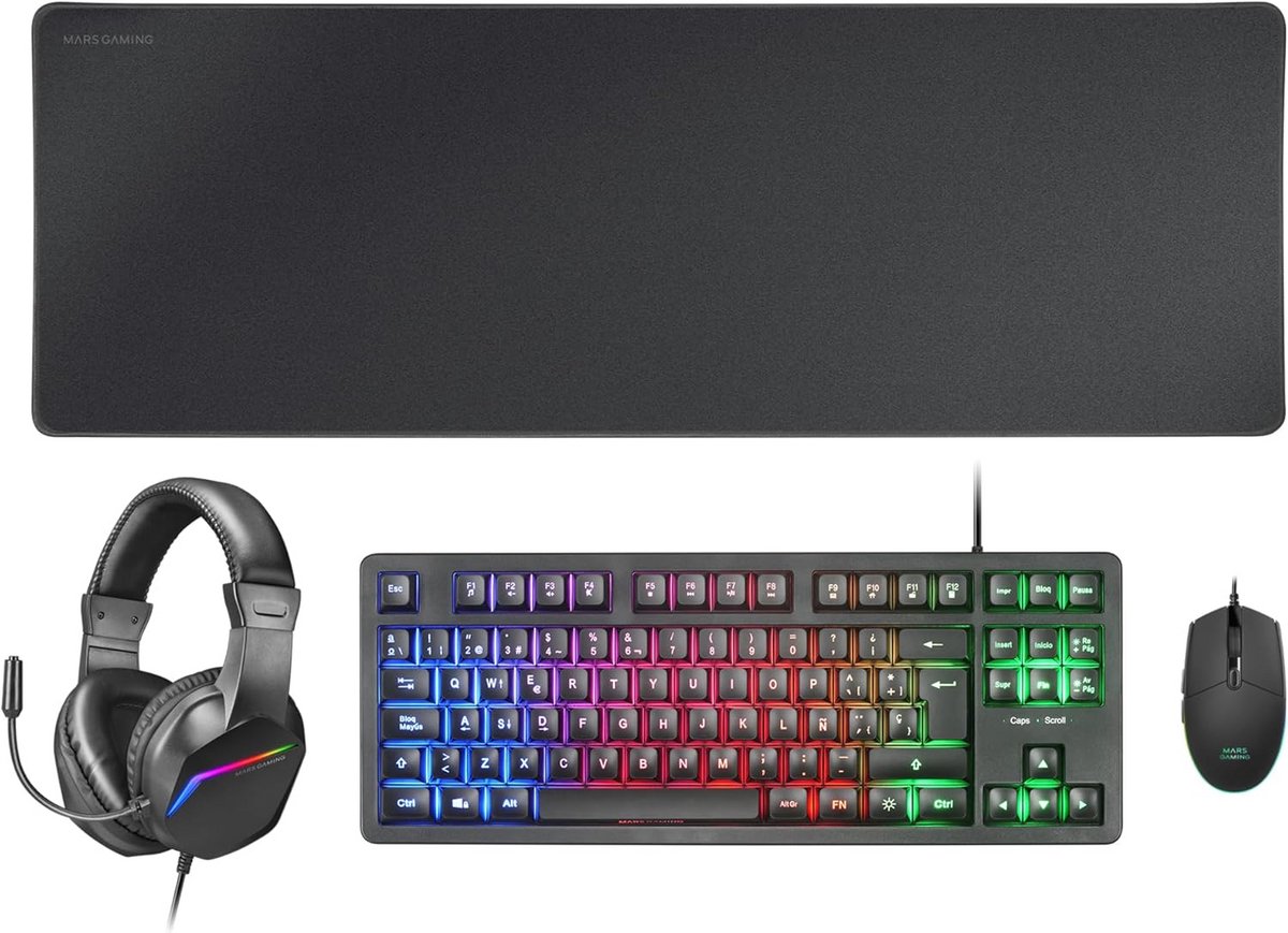 Gaming Toetsenbord, Headset en Muis Combo met RGB Verlichting en Optische Muis
