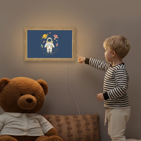 Nachtlampje 30x20 cm - Kinder lamp - Astronaut - Planeten - Raket - Tafellamp kinderkamer - Slaapkamer lamp - Bedlamp kinderen - Kinderlampje stopcontact - Wandlamp babykamer - Nachtlampjes van Merkloos — afbeelding 5