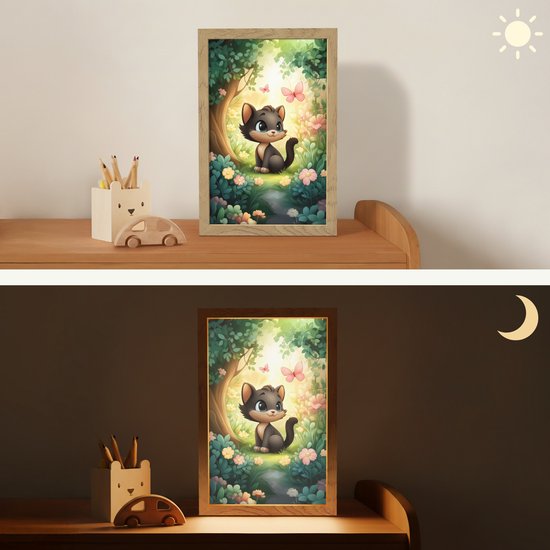 Nachtlampje 20x30 cm - Kinder lamp - Kat - Zwart - Bos - Vlinders - Tafellamp kinderkamer - Slaapkamer lamp - Bedlamp kinderen - Kinderlampje stopcontact - Wandlamp babykamer - Nachtlampjes van Dancer's World — afbeelding 4