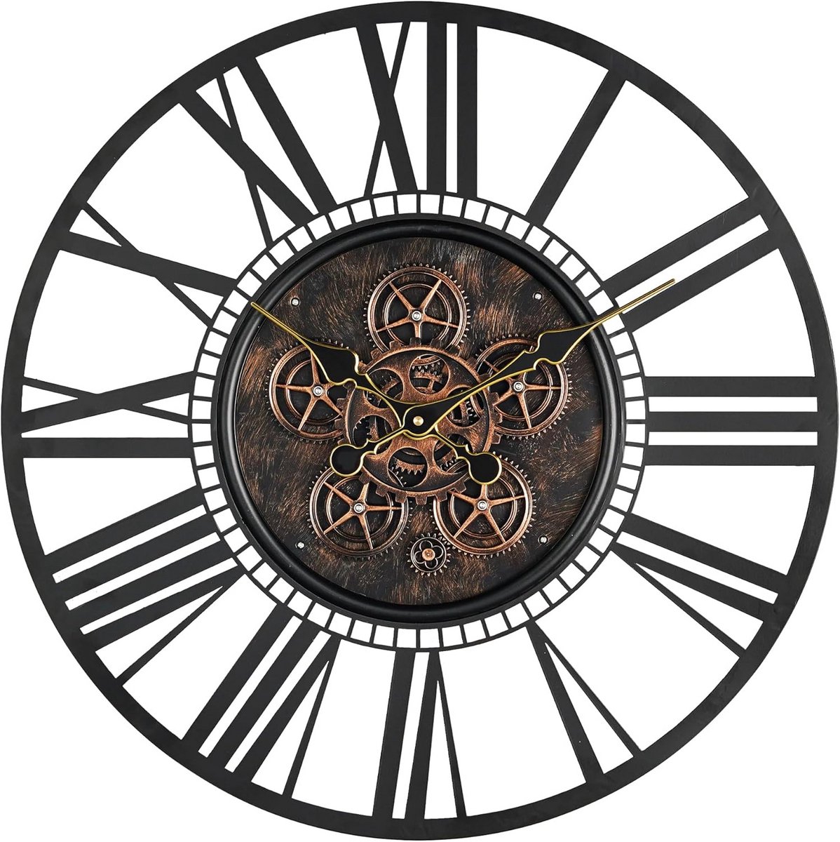 Grote Industriële Wandklok met Zichtbare Tandwielen - Vintage Steampunk Metaal Decoratie