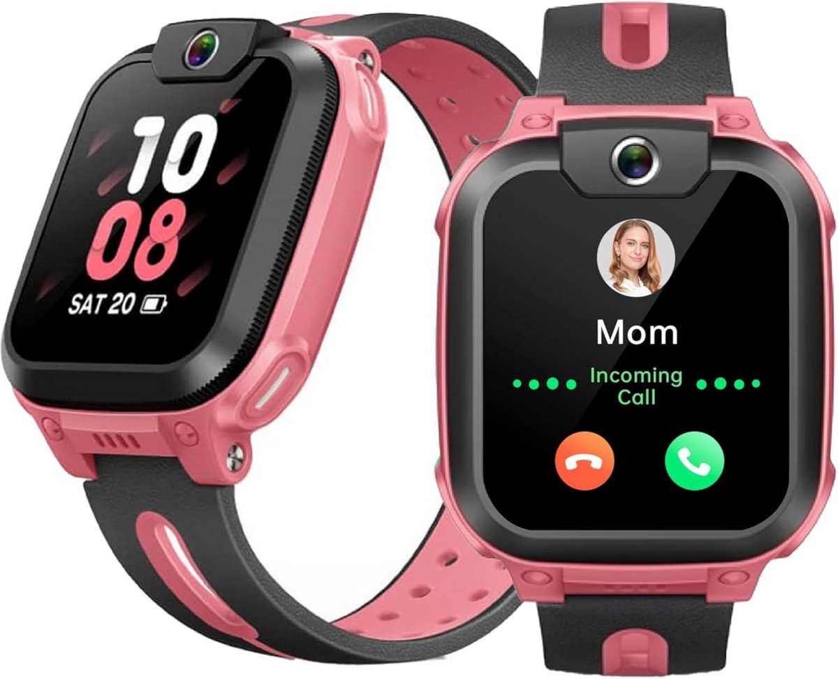 Kinder Smartwatch met 4G Bellen, Videochat en GPS Tracker - Waterdicht (Roze)