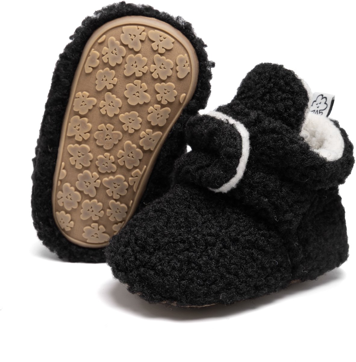 Steppies - Baby slofjes teddy - Zwart - 12-18 Maanden (13cm) - Schoenmaat 20-21 - Stappertjes