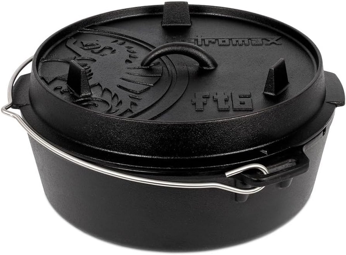 Gietijzeren Dutch Oven (5.5L) - Ovenschaal met Deksel voor Buiten Koken en Bakken