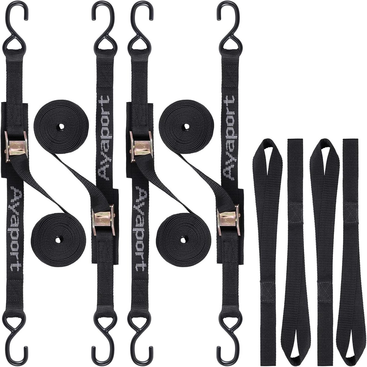 4x 4x1000 kg Spanbanden met S-Haken 3m - voor Motorfiets, Kajak, Auto, Vrachtwagen, Boot