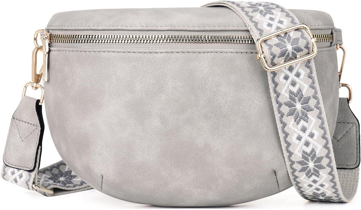 Veganistische Dames Schoudertas | Crossbody Handtas met Brede Riem | Avondtas met Ritssluiting en Drie Vakken | Verstelbare Schouderriem