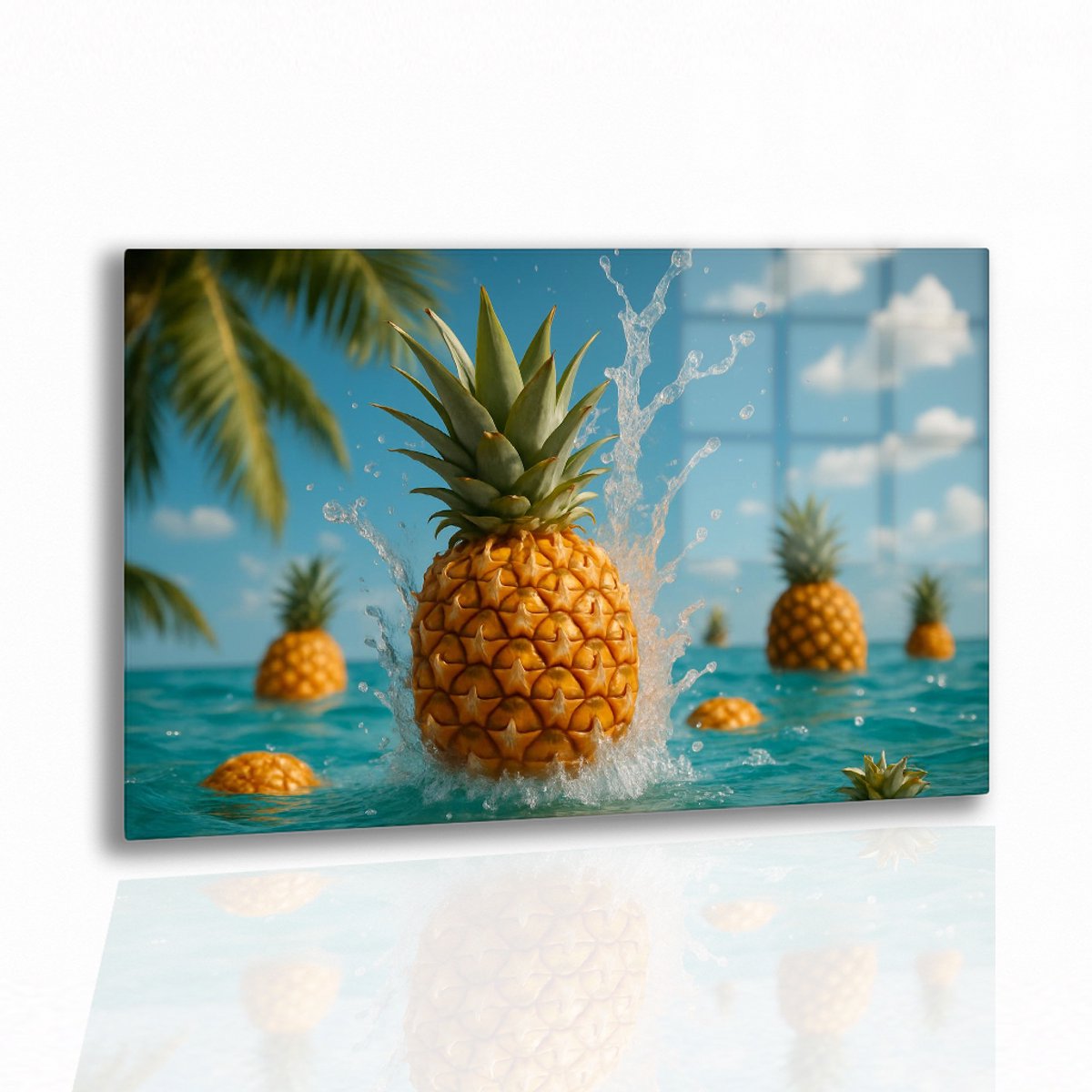 Ananas in water – plexiglas – acrylglas – Glasschilderij – 120x80 cm
