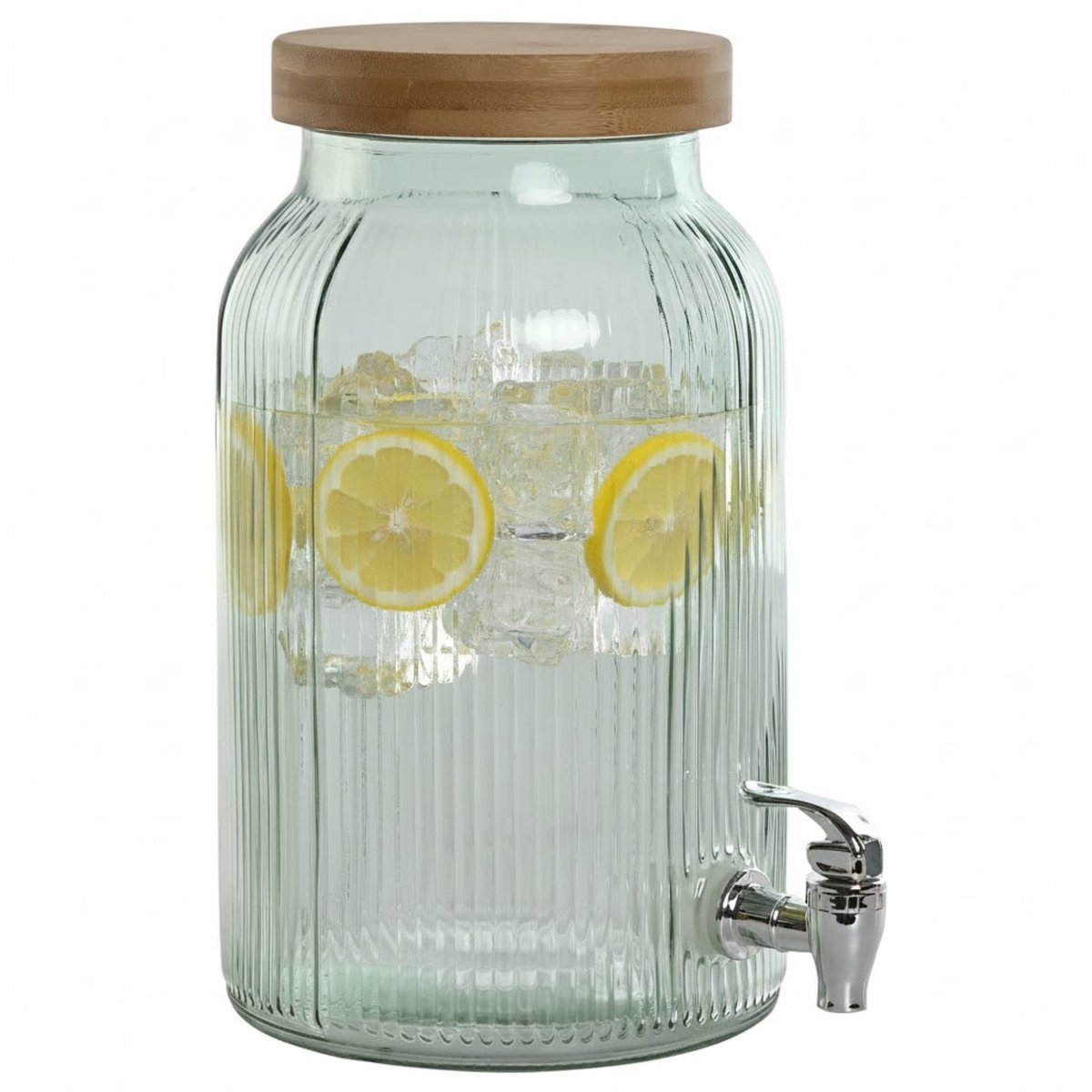 Items Drank dispenser Beverages Tap - 5.5 Liter - bewerkt glas/bamboe - tapkraan/deksel