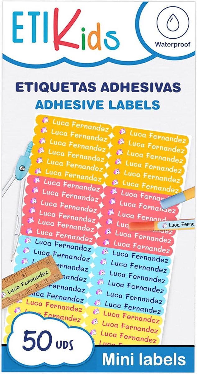 Set van 100 Gepersonaliseerde Waterdichte Naamstickers Vinyl voor Schoolspullen