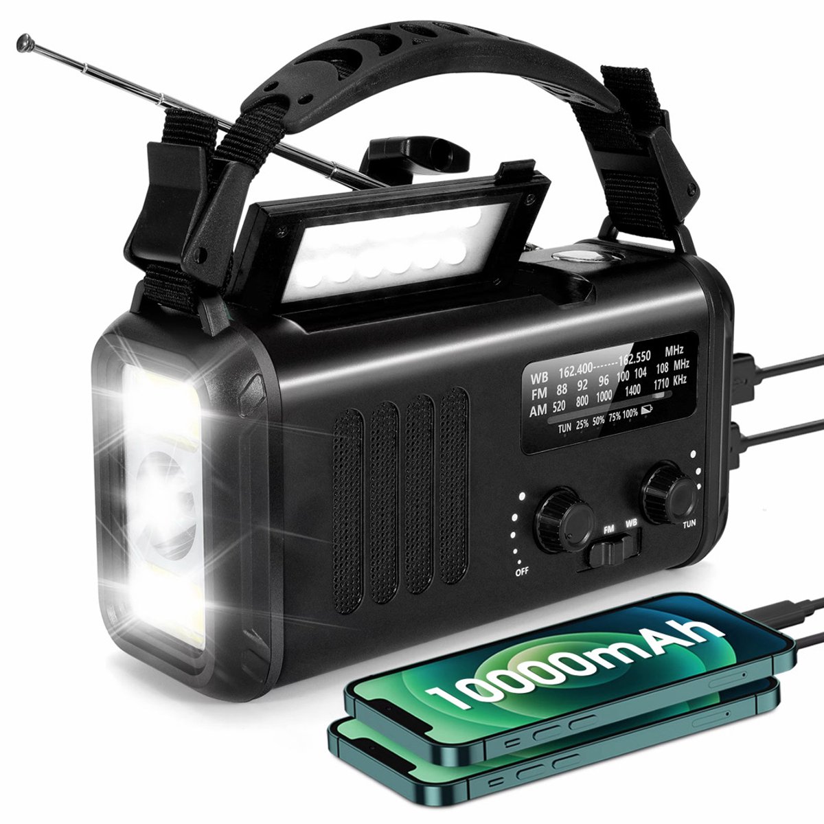 Mexhive® Noodradio met Powerbank 10.000 mAh – Zonne-energie & Dynamo – AM/FM Camping Radio voor Noodpakket & Kamperen