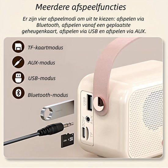 1 artikel - Luidspreker - Draadloze Bluetooth-luidspreker met wekkerfunctie - Luidspreker met mini-kaartsleuf - Cadeau - Ondersteunt TF-kaart, USB-flashdrive en AUX-interface - Vintage design - Roze van Merkloos — afbeelding 5