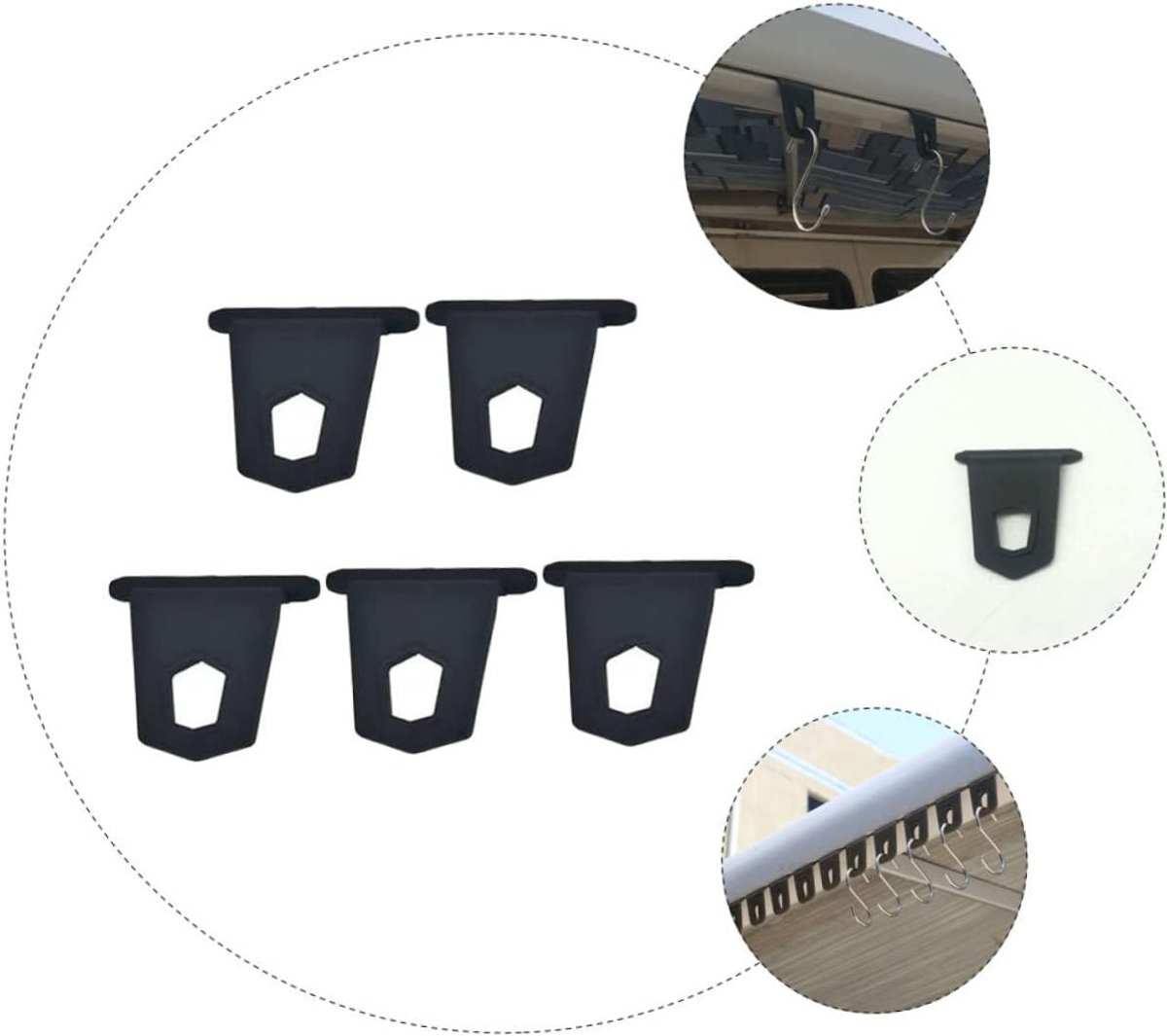 5 stuks rubberen camper luifelhaken, duurzame ophangaccessoires voor kleding, tassen en paraplu's, compatibel met zelfuitrekkende luifelrails, afgeronde randen voor gebruik.