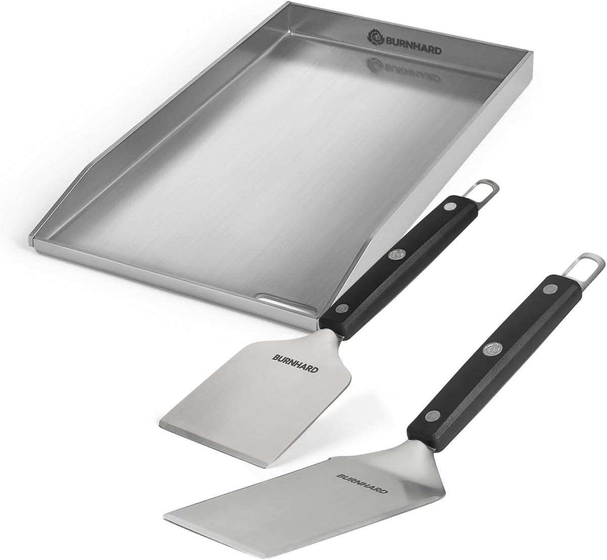 Plancha Set 2-delig, roestvrij staal, ergonomisch en duurzaam voor grillen