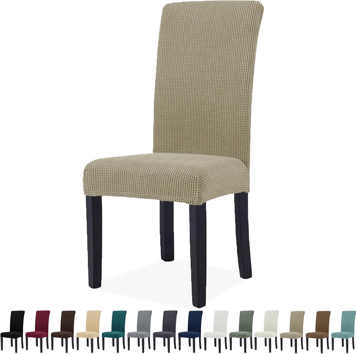 4-delige Universele Stretch Stoelhoezen Khaki - Elastische Stoelbeschermer voor Eetkamer