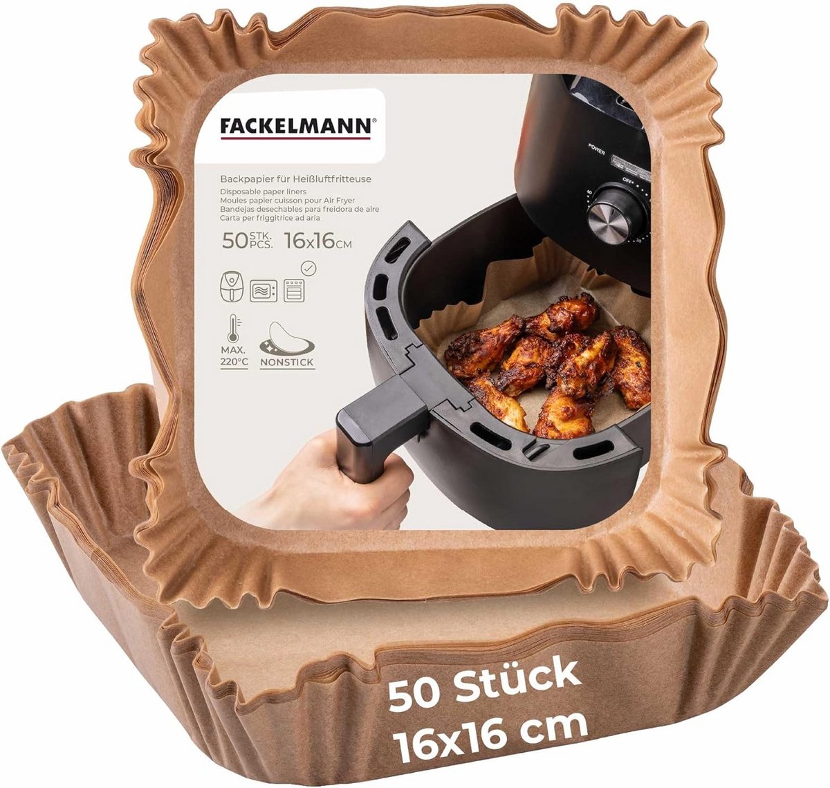 50 Stuks Vierkant Bakpapier voor Heteluchtfriteuse, Hittebestendig tot 220°C