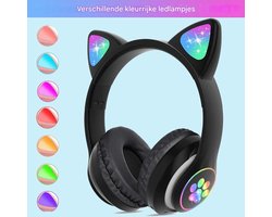 Draadloze Bluetooth-koptelefoon met kattenoortjes en microfoon, geschikt voor kinderen, tieners en volwassenen (zwart).