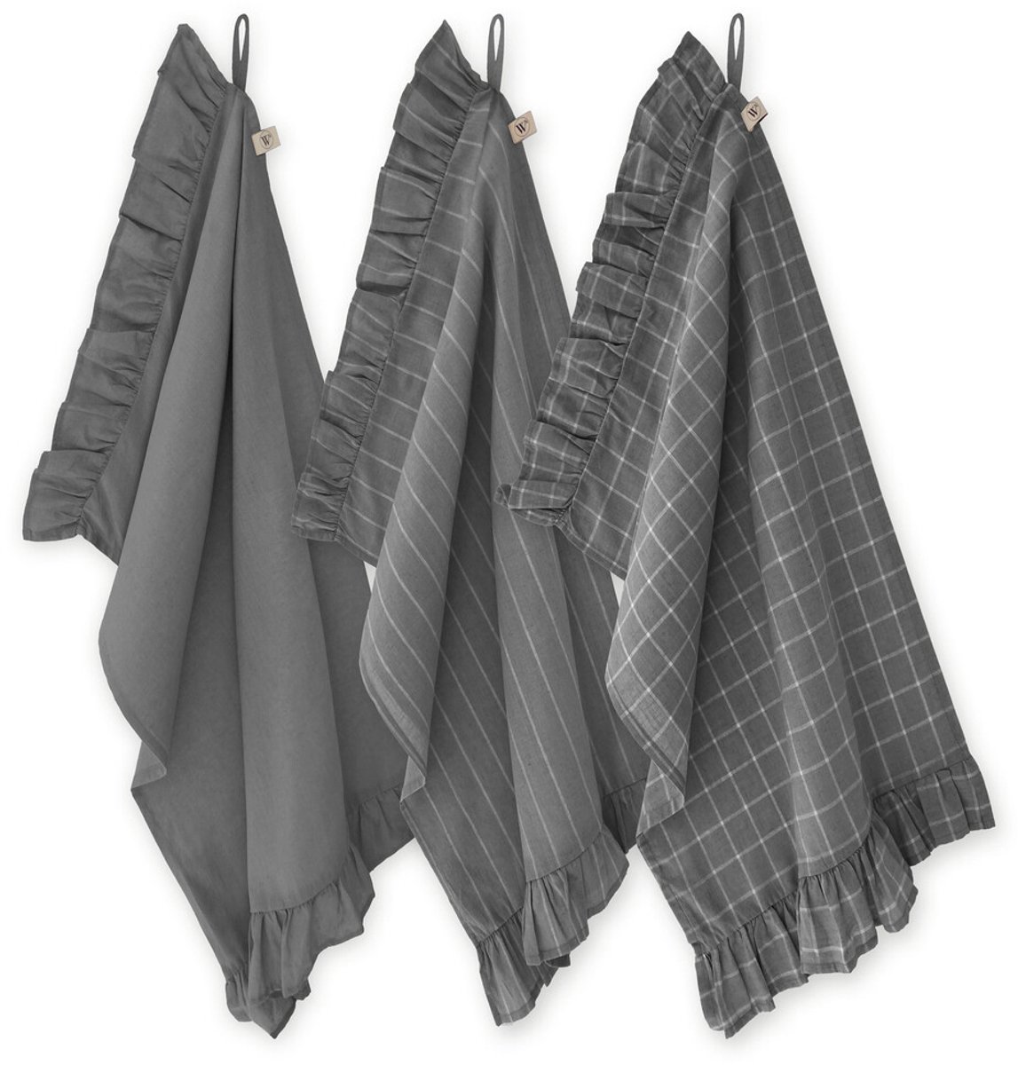 Walra Keukenset Lovely Linen Ruffles - 3x 50x70 - 50% Katoen (BCI) / 50% Linnen - Antraciet