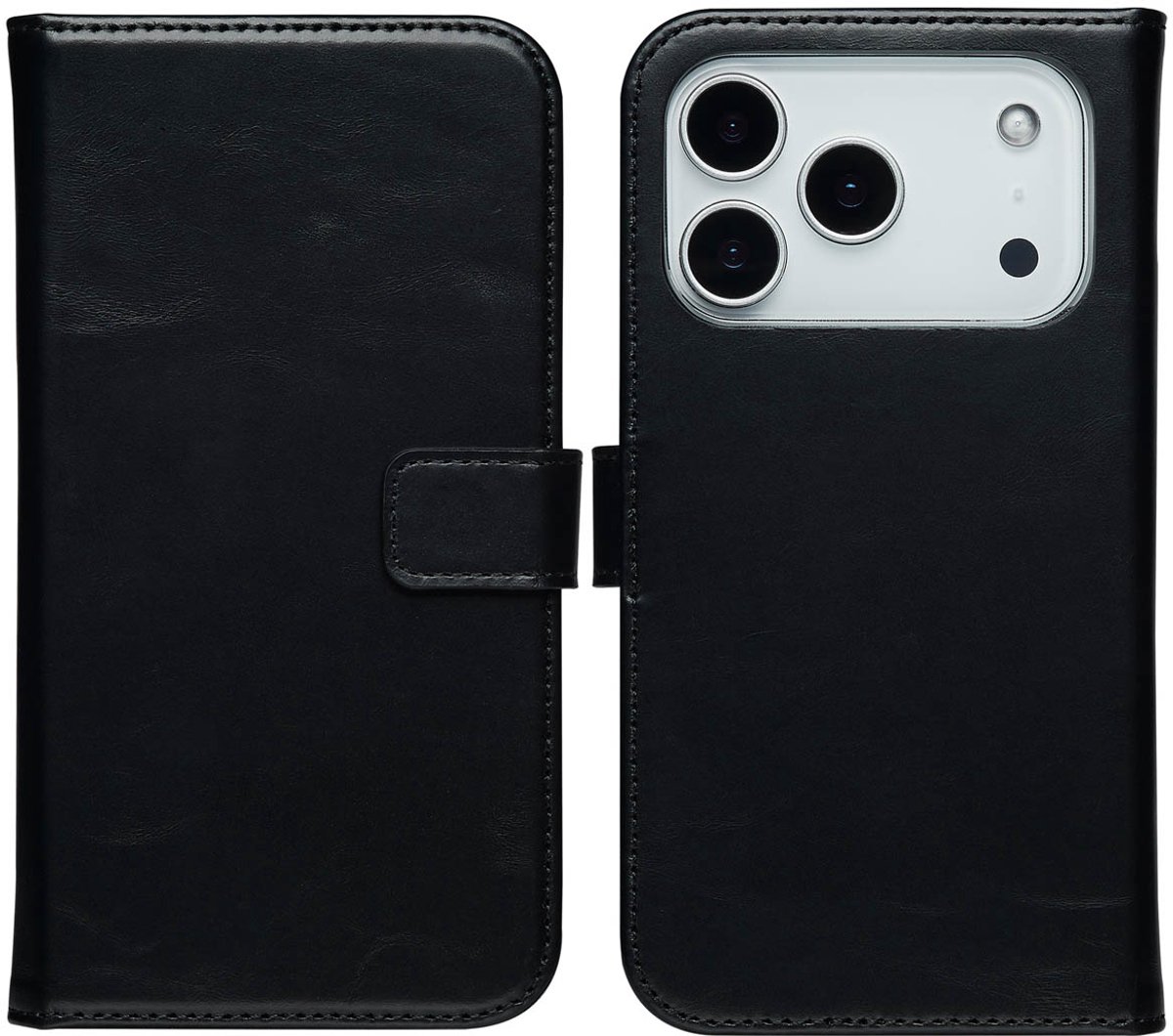 Selencia Hoesje - Geschikt voor Apple iPhone 17 Pro Max - Echt Lederen Bookcase - Zwart