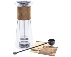 Planetary Design - FLASK Coffee Press - Clear double walled glass with Leather - French Press - Uniek en Luxe met echt leer