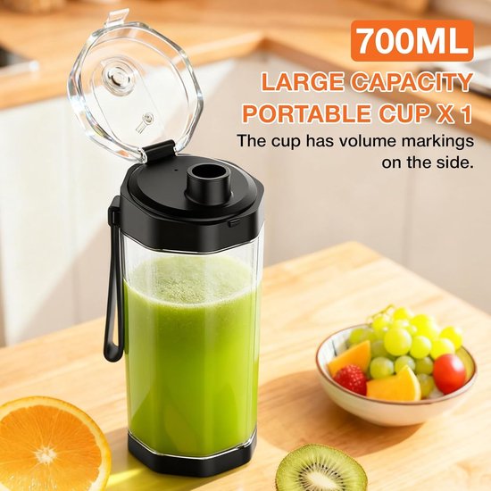 Blender - Draagbare Blender - Personal Blender - Mini Blender Smoothie Makercompact - Grote Inhoud Van 700 Ml - Bpa-Vrij - Lekvrij Deksel En Drinktuit - Oplaadbaar Via Usb-C - Ipx8 Waterdicht - Voor Smoothies, Shakes, Voedselbereiding van Merkloos — afbeelding 3