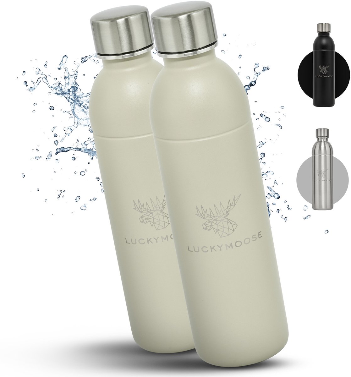 Luckymoose RVS Drinkfles 0,75L Infinity - Set van 2 - Geschikt voor SodaStream Bruiswatertoestel - Waterfles voor Bruiswater Machine - Zand