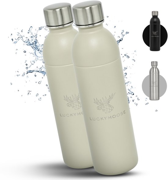 Luckymoose RVS Drinkfles 0,75L Infinity - Set van 2 - Geschikt voor SodaStream Bruiswatertoestel - Waterfles voor Bruiswater Machine - Zand