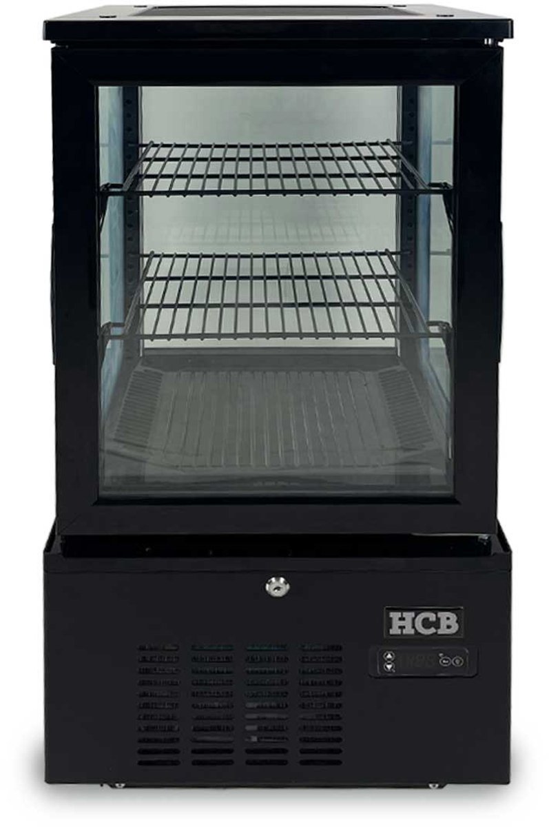 HCB® - Professionele Horeca Gebaksvitrine - 56 liter - zwart - 230V - Koelvitrine - 39.8x43.4x85.4 cm (DxBxH) - 37 kg - 8812