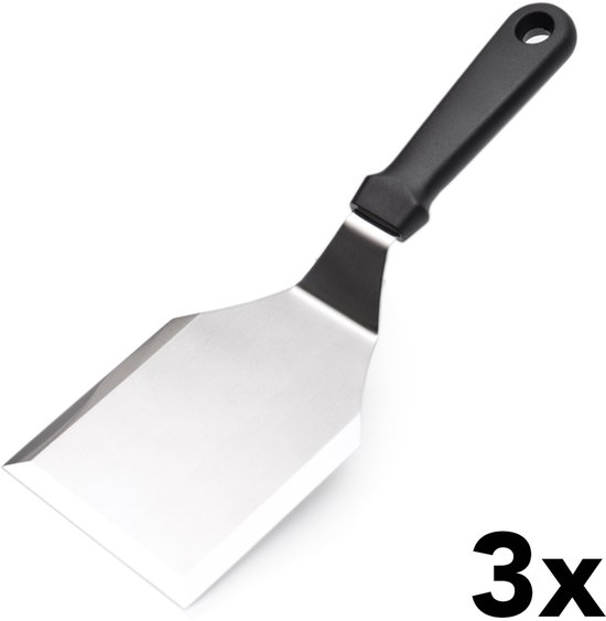 HCB® - Spatule RVS / INOX professionnelle - M - 3 pièces - pelle de boulangerie horeca - spatule de cuisine - spatule de boulangerie - Ensemble de spatules Grill - Burger flipper - kg - 3488-3