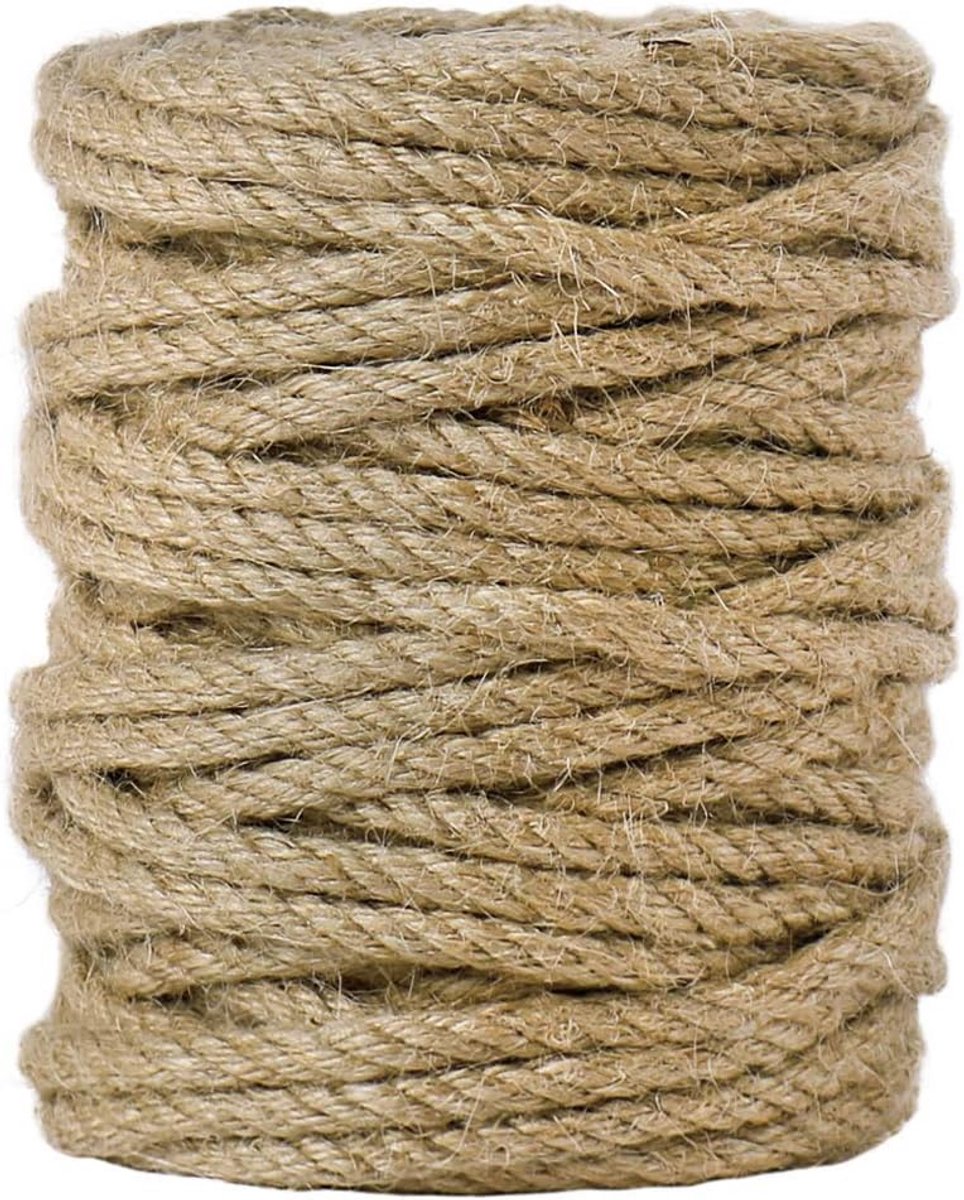 Jute Touw 5mm Dik - 30 Meter Natuurlijk 4-laags Gedraaid Touw voor Tuin, Knutselen en Decoratie