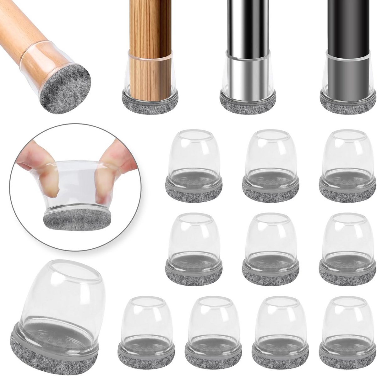 16x Siliconen Stoelpootdoppen met Vilt - Geluidsdempende Meubelbeschermers voor Ronde Poten (13-20 mm)