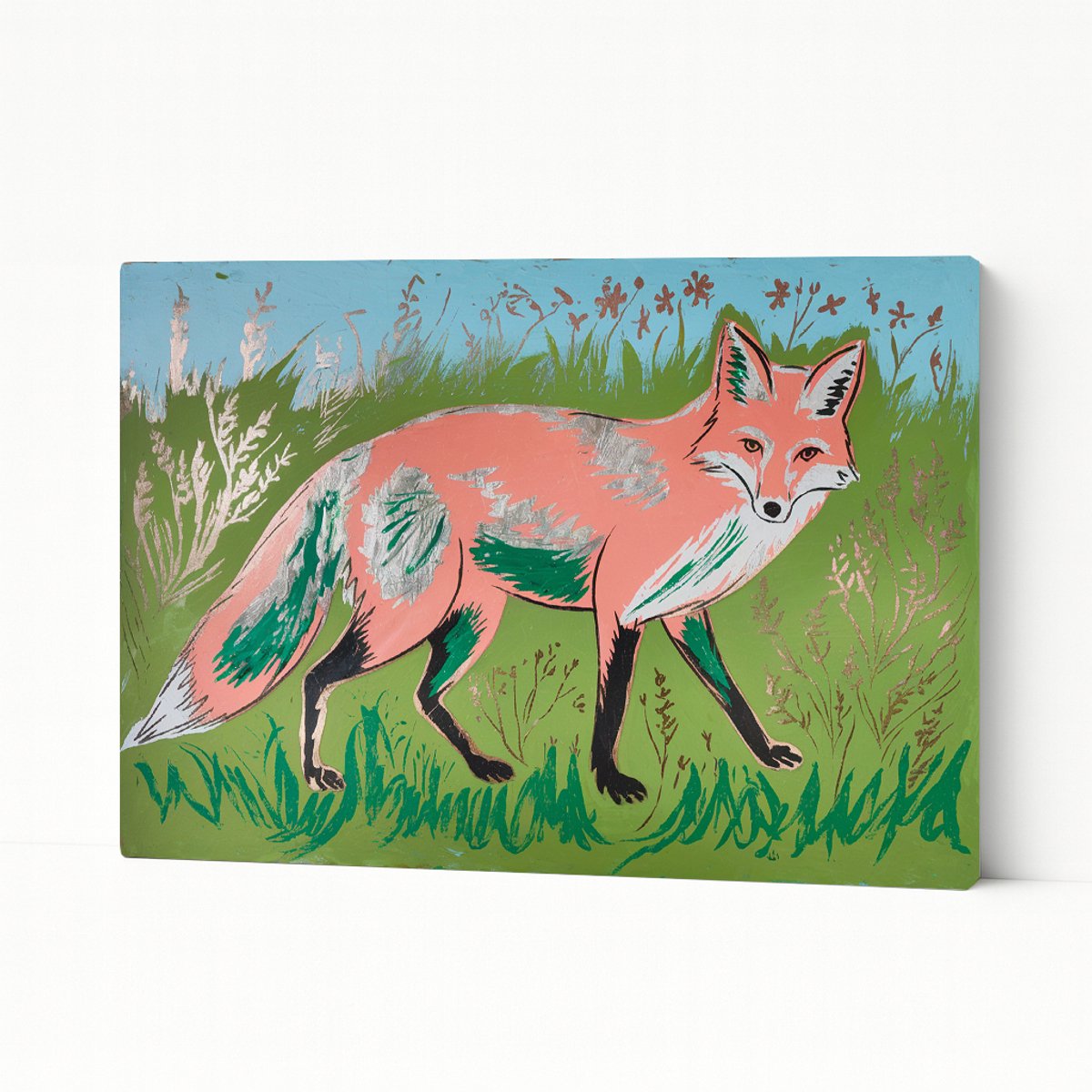 Vos in gras – interieurdecoratie – Canvas schilderij – 45x30 cm