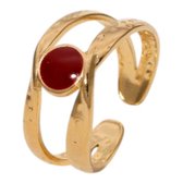 Open ring RVS met gehamerd motief en emaille cirkel - Verstelbaar-Rood