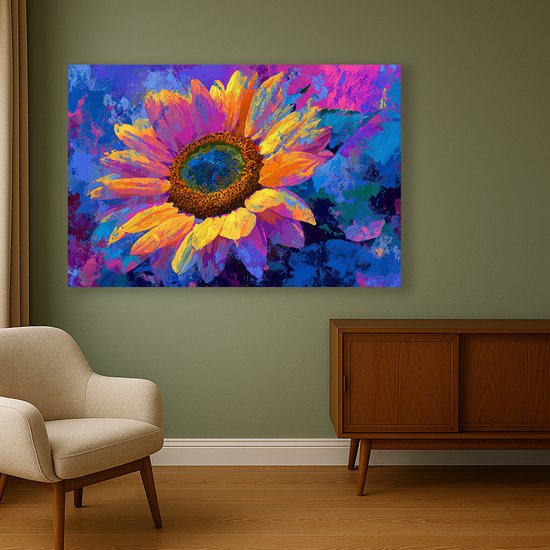 Zonnebloem – kunstobject – woondecoratie – Canvas schilderij – 100x75 cm