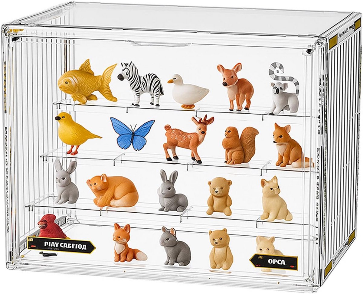 Doorzichtige acryl figurenvitrine met 4 lagen en magnetische deur