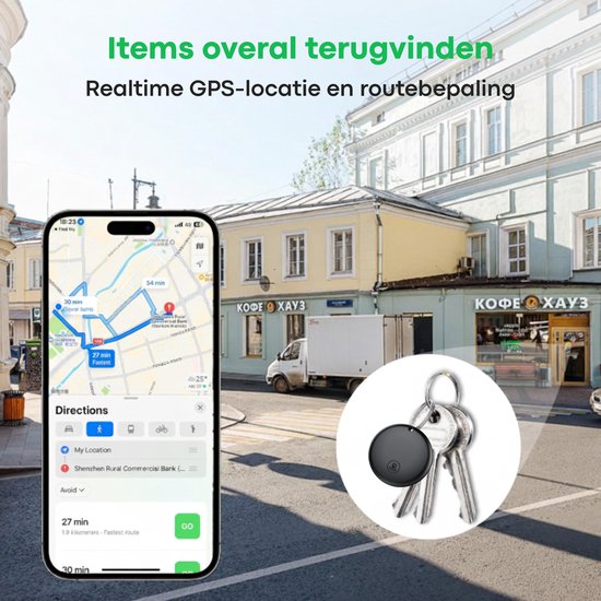 Buzzy Mini GPS Tracker voor IOS - Werkt met Apple ‘Zoek Mijn’ App - Zonder Abonnement - Bluetooth Tracker voor Sleutels, Koffer, Hond & Auto - Zwart - 1 Stuk