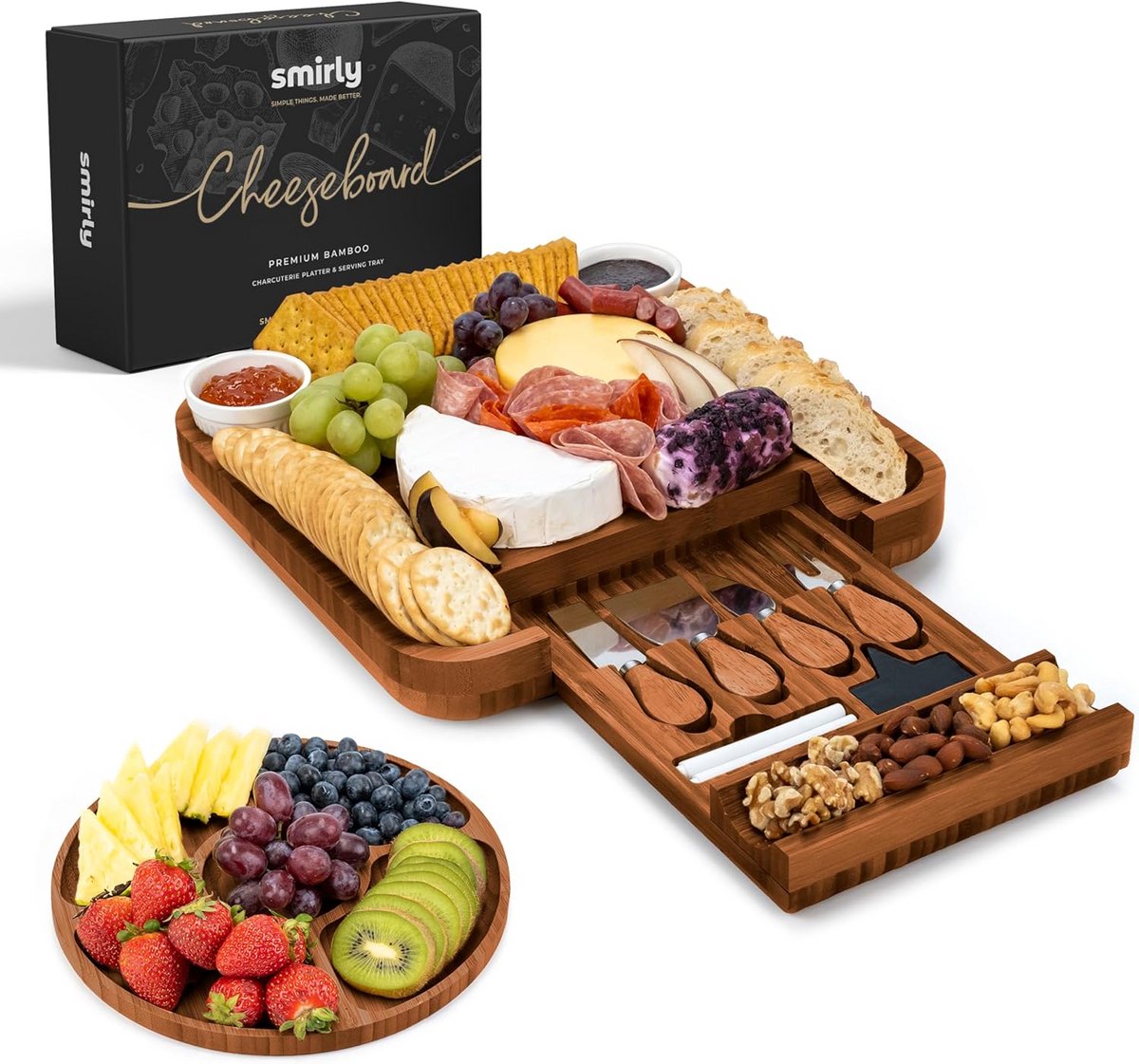 Bamboe Charcuterie Board Set met Deksel - XL Serveerplank voor Kaas en Charcuterie